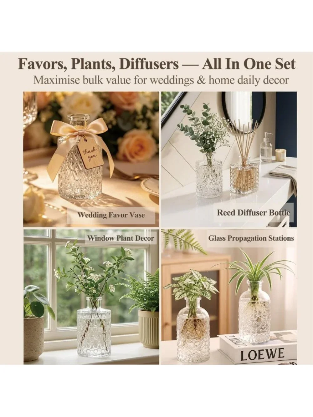 Set of 12 Clear Glass Bud Vases - Small Flower Centerpieces for Weddings